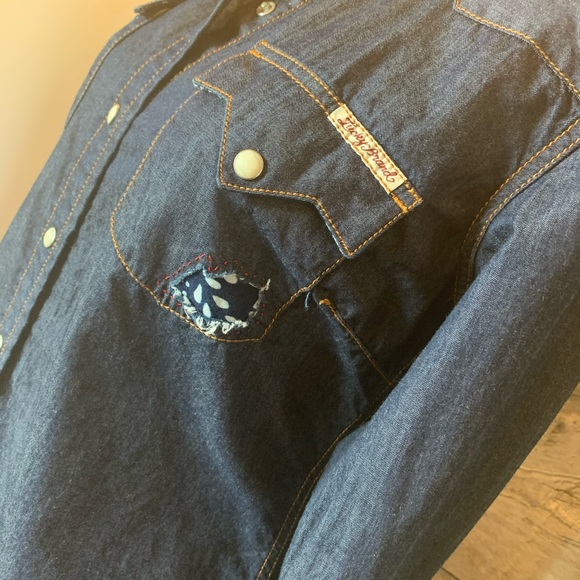 Lucky Brand Denim Western Pearl Snap Shirt Size S - Picture 3 of 9